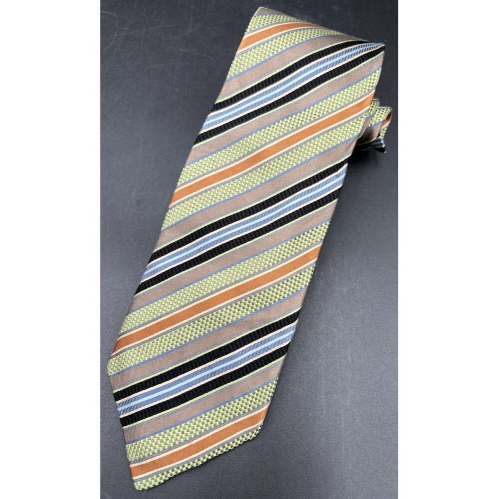 JZ Richards Boulder Men's Tie 63" Textured Striped Silk Green Blue Black USA